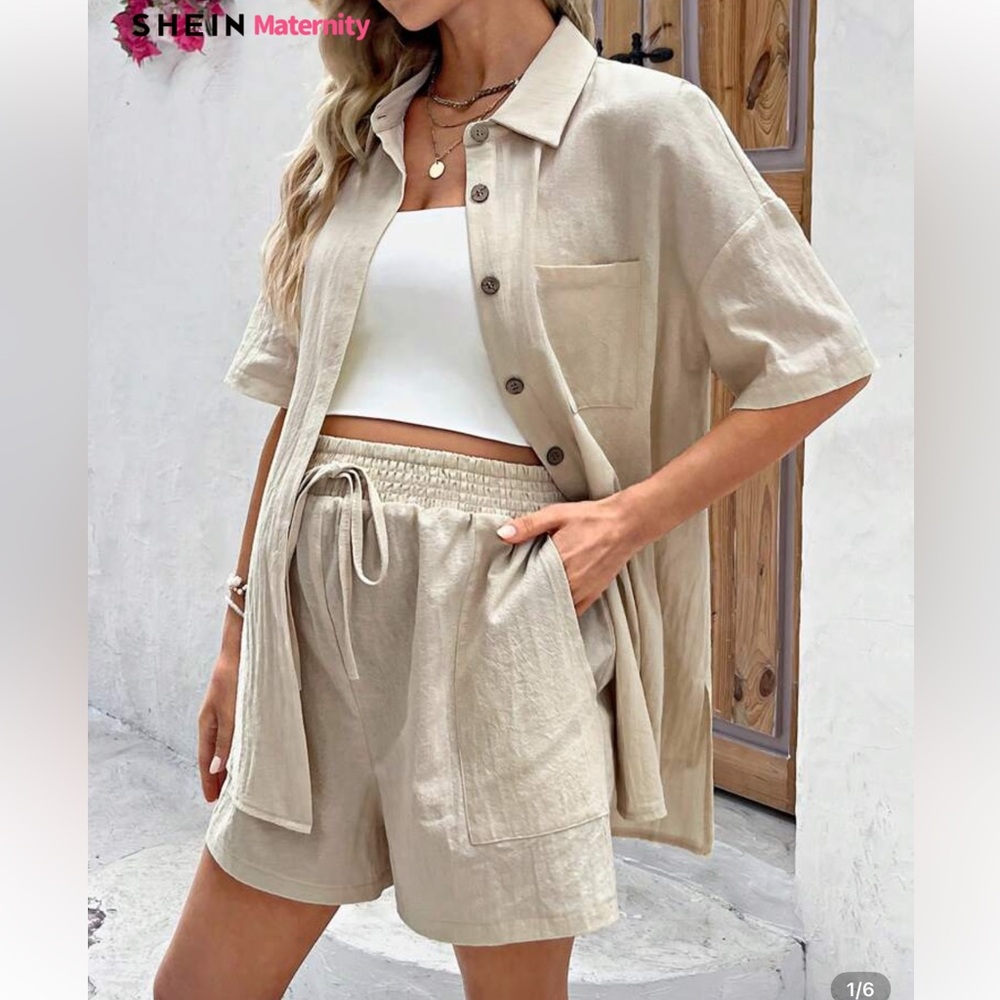 SHEIN Tan Cargo Relaxed Fit Set
